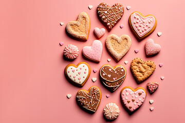 Wall Mural - Valentines day heart shaped cookies. Generative ai