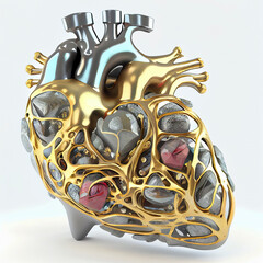 Sticker - Human heart jewerly made from gold, ceramic and precious stones, generative ai illustration