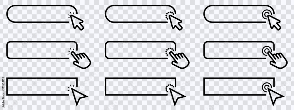 Click cursor set button with hand pointer clicking. Click here web ...