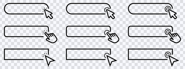 Aufkleber - Click cursor set button with hand pointer clicking. Click here web button sign. Isolated website buy or register bar icon with hand finger arrow clicking cursor