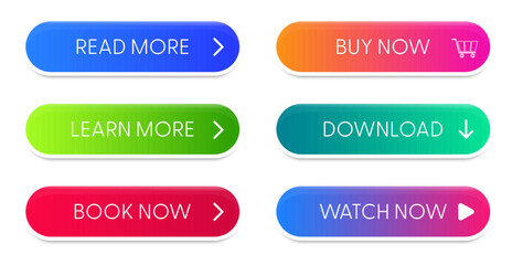Poster - Set of vector modern material style buttons. Different gradient colors and icons on white forms with shadows