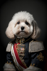 Wall Mural - A portrait of a dog wearing historic military uniform. Pet portrait in clothing. Generative ai