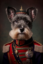 A Portrait Of A Dog Wearing Historic Military Uniform. Pet Portrait In Clothing. Generative Ai