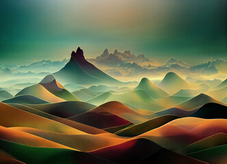 Wall Mural - beautiful abstract sunset in the mountains geometric