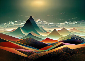 Wall Mural - beautiful abstract sunset in the mountains geometric