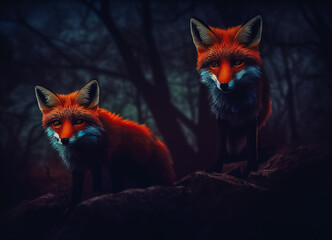 Wall Mural - red fox in the night