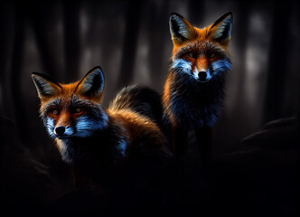 Wall Mural - red fox in the dark