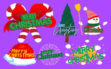 Poster - Merry Christmas sticker collection. Holiday icon set.