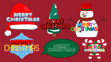 Poster - Merry Christmas sticker collection. Holiday icon set.