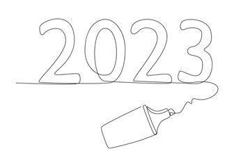 Poster - One continuous line of 2023 number written with a pencil. Thin Line Illustration vector concept. Contour Drawing Creative ideas.