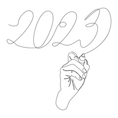 Poster - One continuous line of 2023 number written by with felt tip pen. Thin Line Illustration vector concept. Contour Drawing Creative ideas.