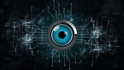 Wall Mural - Electronic eye futuristic technology between information connecting lines - abstract technology concept background - 3D Illustration