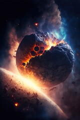 Wall Mural - planet explosion. earth destruction. meteor disaster. planet earth exploding and shattering in half.