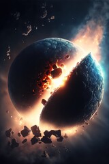 Wall Mural - planet explosion. earth destruction. meteor disaster. planet earth exploding and shattering in half.