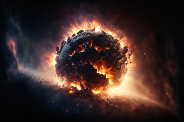 Wall Mural - planet explosion. earth destruction. meteor disaster. planet earth exploding and shattering in half.