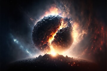 Wall Mural - planet explosion. earth destruction. meteor disaster. planet earth exploding and shattering in half.