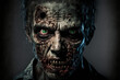 Close up portrait of a horror zombie. Scary halloween face. Generative ai