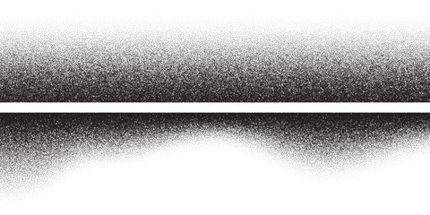 Black noise stipple dots halftone pattern on white horizontal background, grainy texture