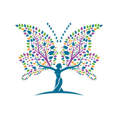 abstract art leaf, plant, people, butterfly logo vector design