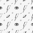 Retro pattern with doodle hand drawn eyes david bowie lightning bolts, 90s vibe 