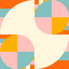 Poster - Modern vector abstract  geometric background with circles, rectangles and squares  in retro scandinavian style. Pastel colored simple shapes graphic pattern. Abstract mosaic artwork.
