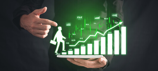 Sticker - Man climbing graph and stock market statistics.