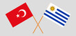 Crossed flags of Turkiye and Uruguay. Official colors. Correct proportion