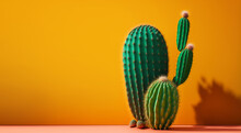 Colourful Green Cactus Plant Against Yellow Background. Generative Ai