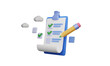 © VectorMine - Checklist document with filled check marks and pencil on transparent background, 3D illustration concept. Clipboard with questionnaire survey form. Task planning and setting goals.