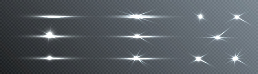 Poster - Glow of gold stars of light on a transparent background. Blurred light vector collection. Flash, sun, flicker.