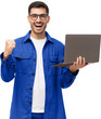 © Damir Khabirov - He's a winner! Happy young man in blue shirt looking at laptop screen with victory expression