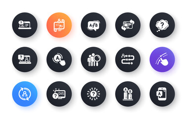 Poster - ux icons. ab testing, journey path map and question mark. quiz test classic icon set. circle web but