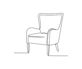 Continuous one line drawing of spacious modern armchair furniture. Stylish furniture Hand drawn vector illustration.