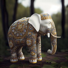 An Elephant White Porcelain Thai Pattern 