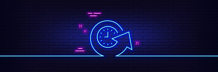 Wall Mural - Neon light glow effect. Update time line icon. Refresh watch sign. 3d line neon glow icon. Brick wall banner. Update time outline. Vector