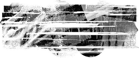 Fototapete - Glitch distorted grunge layer  . Noise destroyed texture . Trendy defect error shapes . Overlay grunge texture . Distressed effect .Vector shapes with a halftone dots screen print texture.