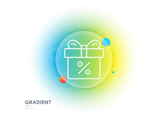 Poster - gift box with percentage line icon. gradient blur button with glassmorphism. present or sale sign. b