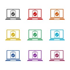 Sticker - Laptop with Online Form Survey icon isolated on white background. Set icons colorful