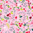 Valentine's Day seamless background with colorful floral elements and hearts. 