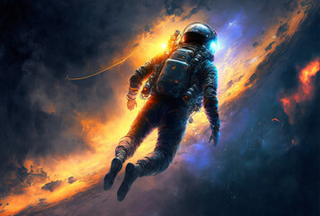 Wall Mural - generative ai astronaut floating zero gravity in outer space.