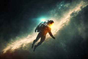 Wall Mural - generative ai astronaut floating zero gravity in outer space.