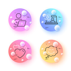 Poster - heart, online voting and smile minimal line icons. 3d spheres or balls buttons. medical help icons. 