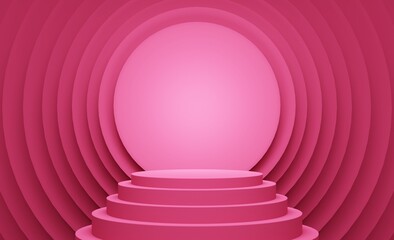 Poster - 3D Pink 2023 Viva Megenta Round Podium Product Display Stand Exhibition Promotion Social Media