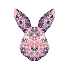 Rabbit low poly design. Hare polygonal art. Vector illustration of rabbit head in geometric graphic style. Colorful triangles. 2023 symbol