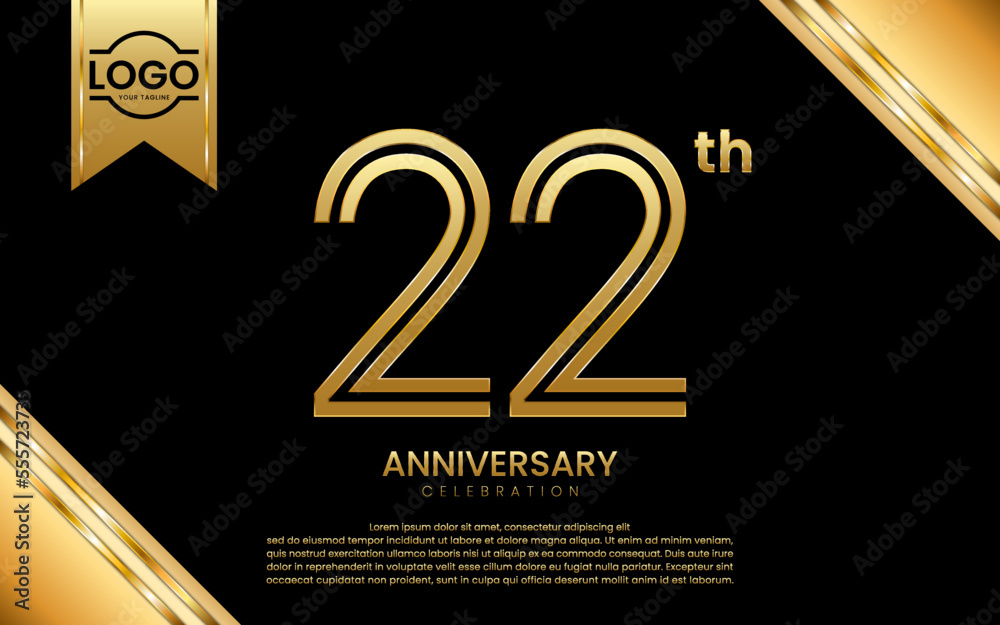 22th Anniversary Celebration. Anniversary Template Design With Gold ...