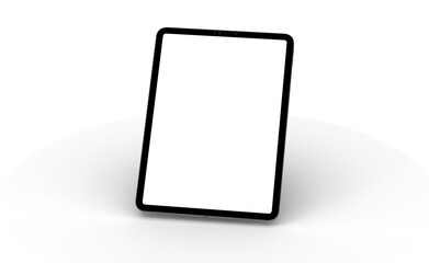 Black tablet computer with blank screen, isolated on white background