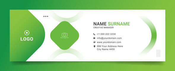 Wall Mural - Business email signature with an author photo place modern and minimal layout with green color shape and background