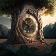 illustration clock of life in a tree made with generative ai
