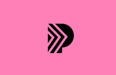Wall Mural - pink black P alphabet letter logo icon design with geometric lines. Creative template for company and business