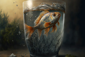 Goldfish in a glass. Generative AI picture.